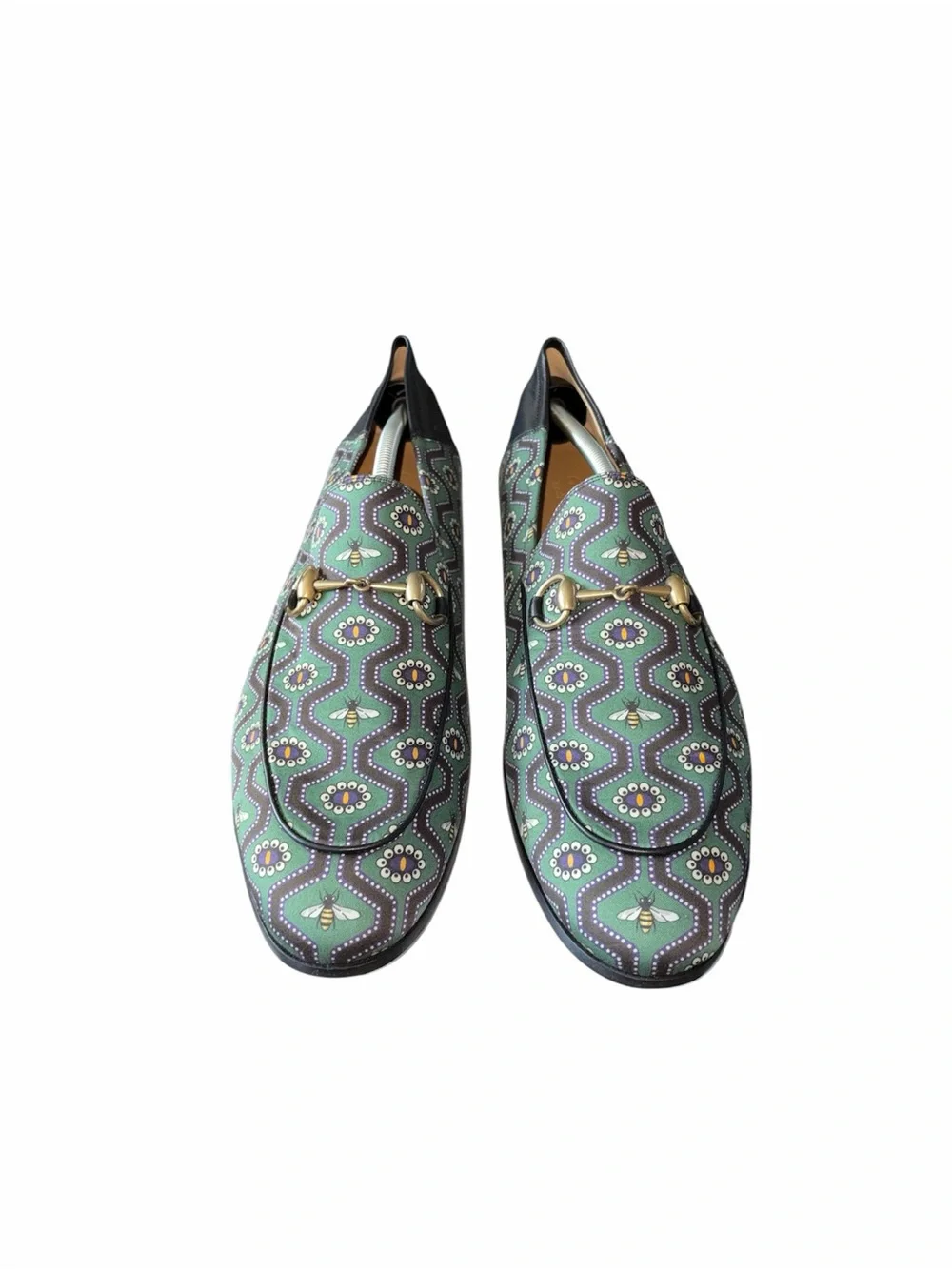 Gucci Canvas Bees Print Horsebit Brixton Loafers Green size 11.5